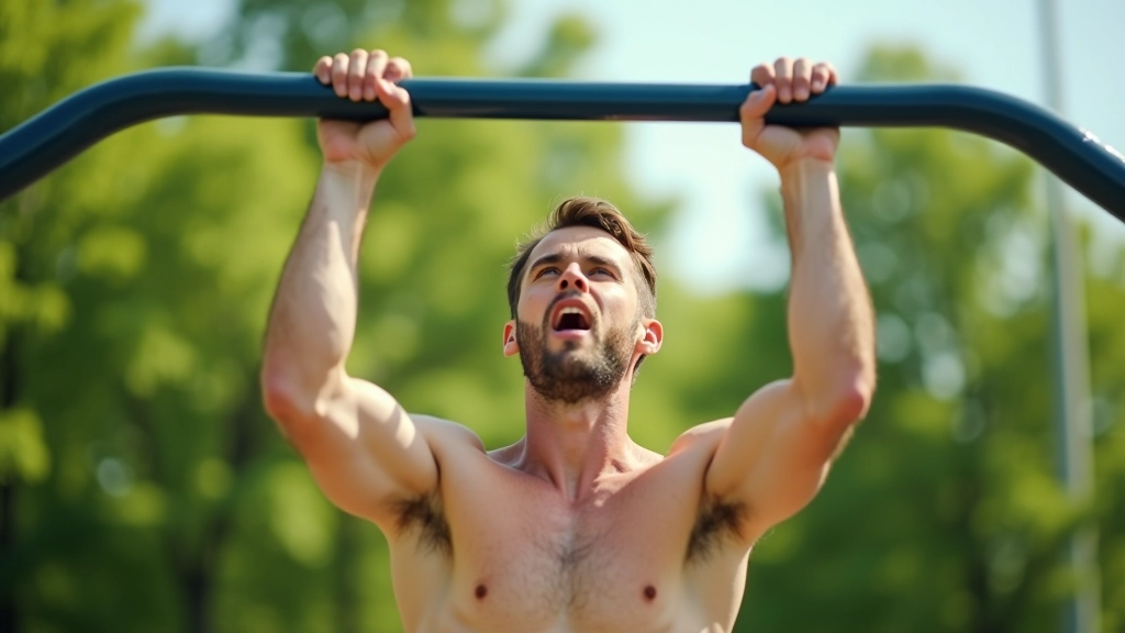 Athlete performing pull-ups at outdoor gym location